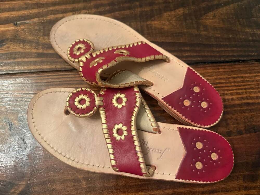 Jack Rogers Florida State Spirit Flat Sandal in Garnet and Gold